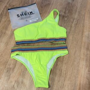 Shein Swim Neon One Shoulder High Waist Two Piece Bikini Swim